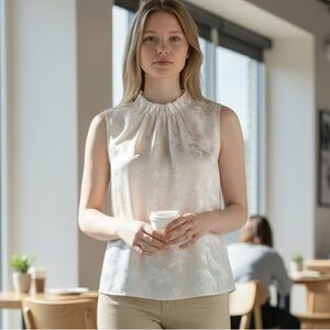 Ann Taylor Factory Cream Floral Blouse